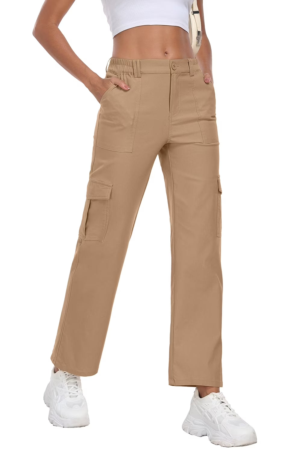 Womens Parachute Cargo Pants with Pockets 