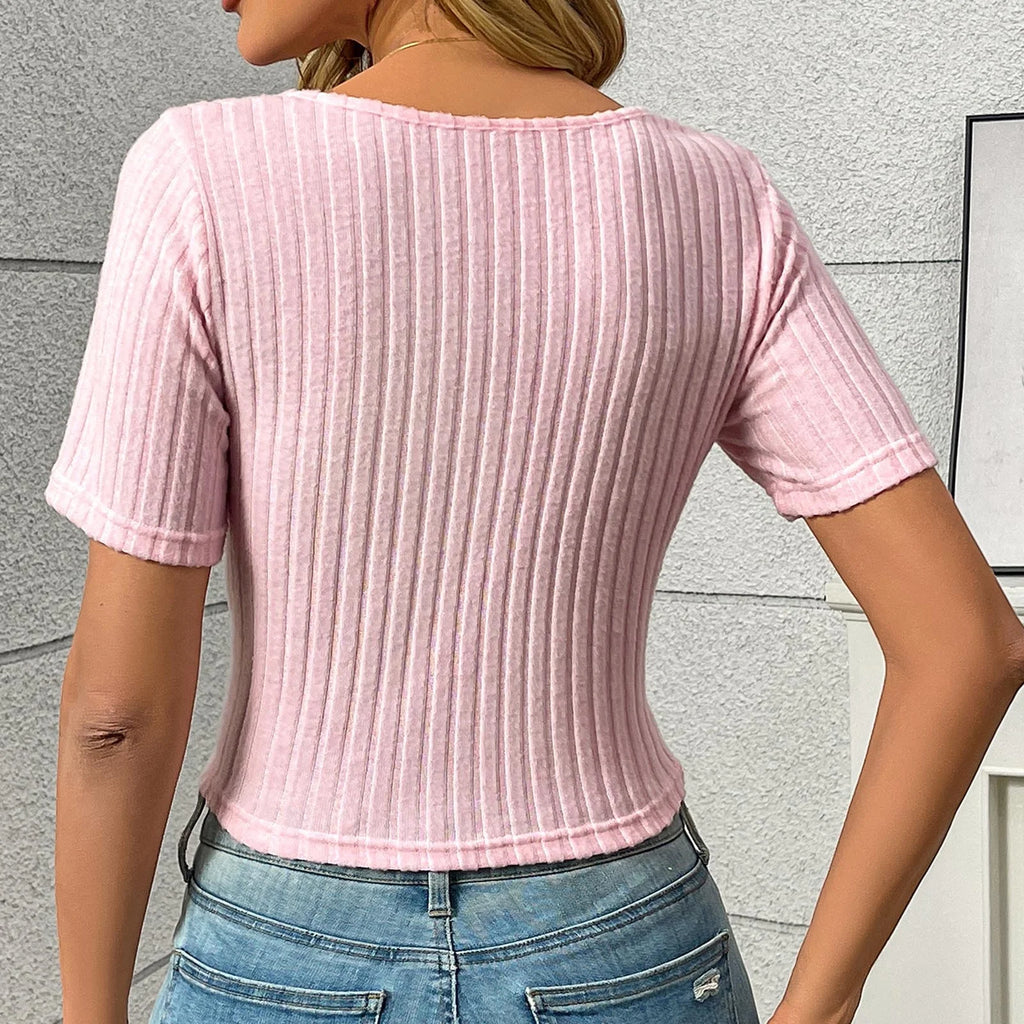 Going Out Tops for Women Drawstring Square Neck Ribbed