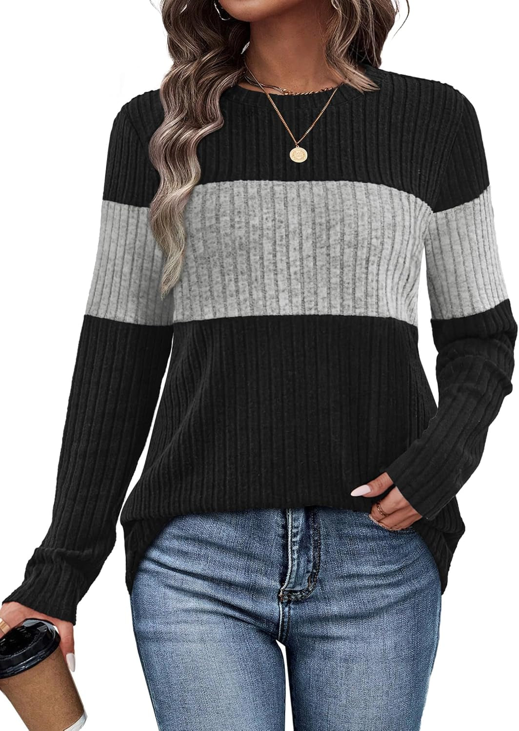 Womens Sweaters Color Block Tops 