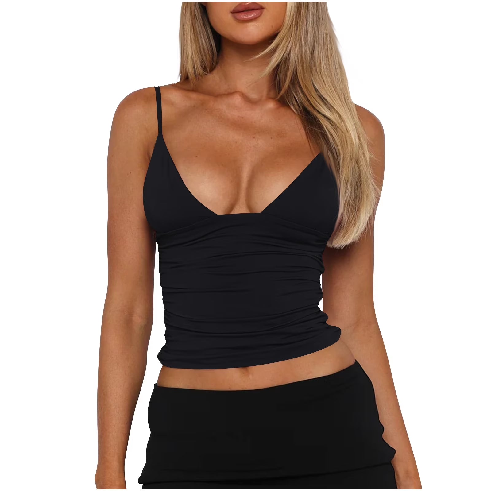 Sexy Tank Tops for Women Deep V Neck Ruched Slim Ladies Going Out Tops Shirts Camisole