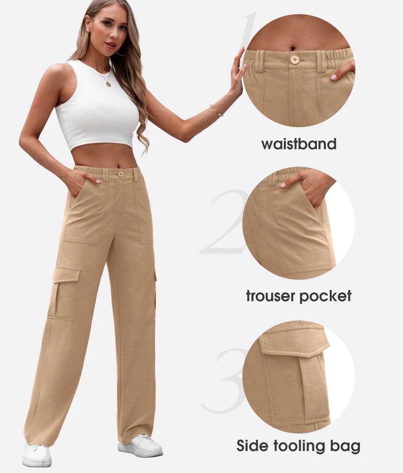Womens Parachute Cargo Pants with Pockets 
