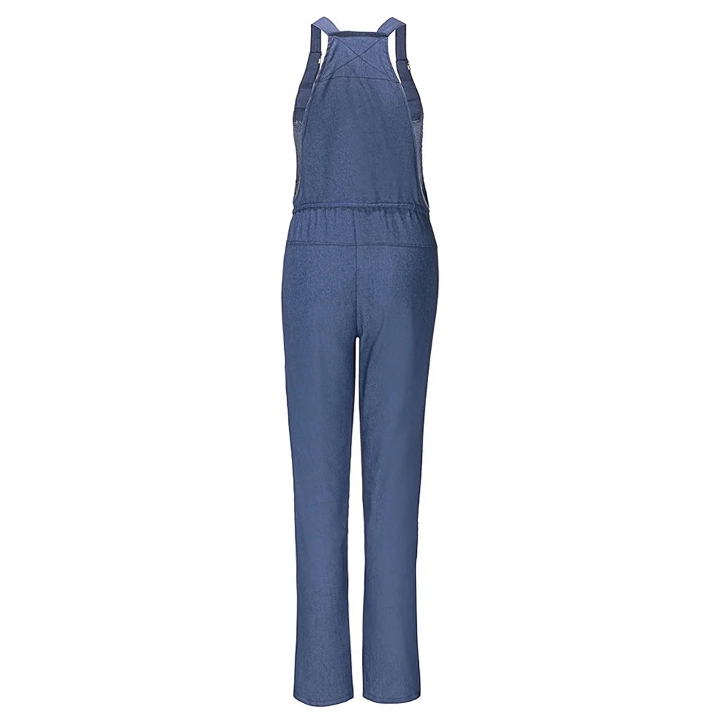 Pants for Women Jeans Fashion Back to School Women One-Piece Jumpsuits Overalls Denim Jeans Bib Trousers Long Pants Dungarees Blue