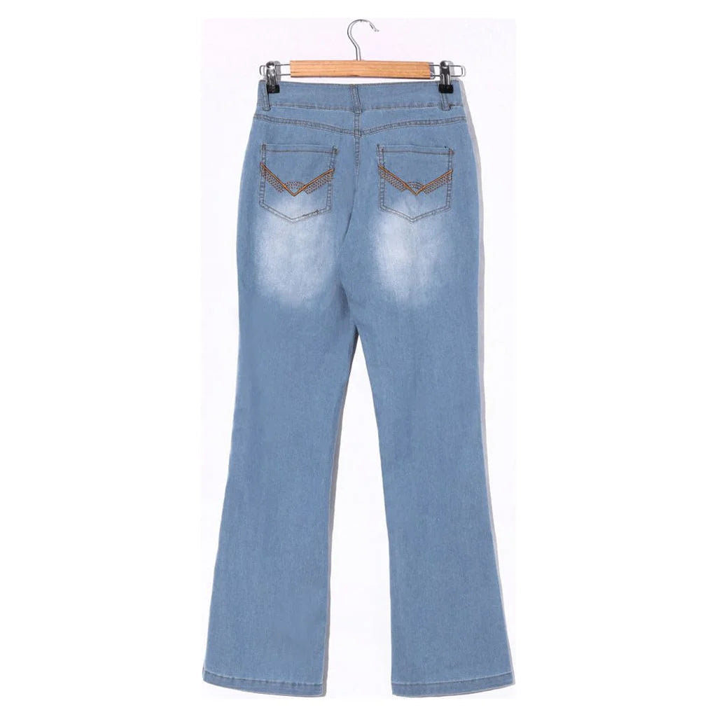 Women's Mid Waisted  Denim Pants Flare Cut Comfy Form Fitting 
