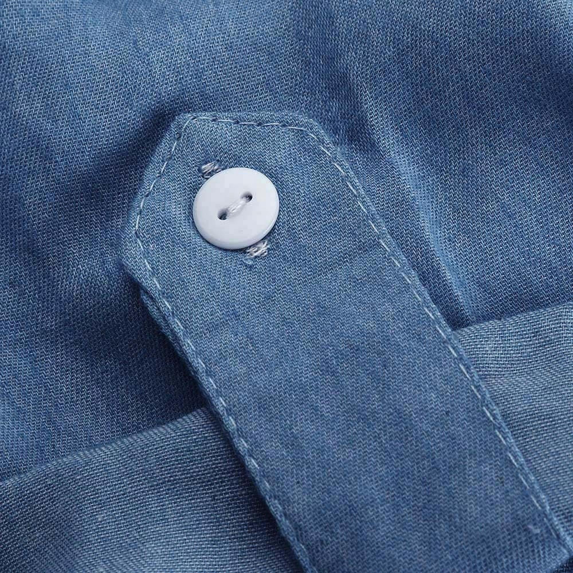 Women Short Sleeve Solid Denim Dress Turn down Collar Mini Dress