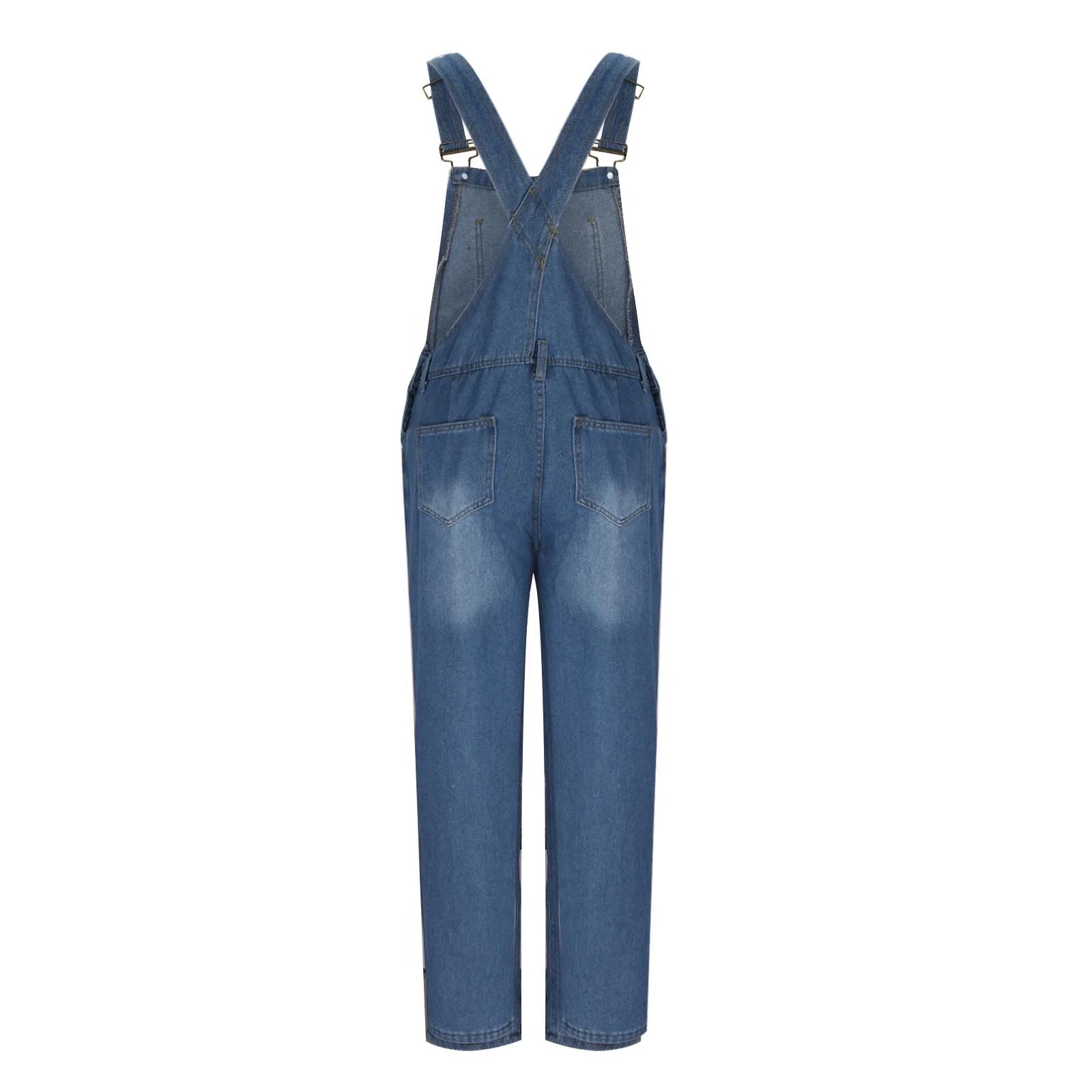 2024 Women'S Overalls Loose Fit Ladies Jeans Summer Solid Color Fashion Baggy Suspenders Button Jumpsuit Casual Sleeveless Wide Long Bib Leg Rompers with Pockets Dark Blue M