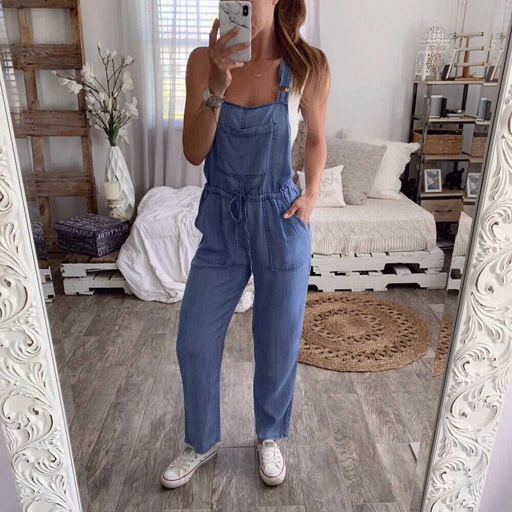 Pants for Women Jeans Fashion Back to School Women One-Piece Jumpsuits Overalls Denim Jeans Bib Trousers Long Pants Dungarees Blue