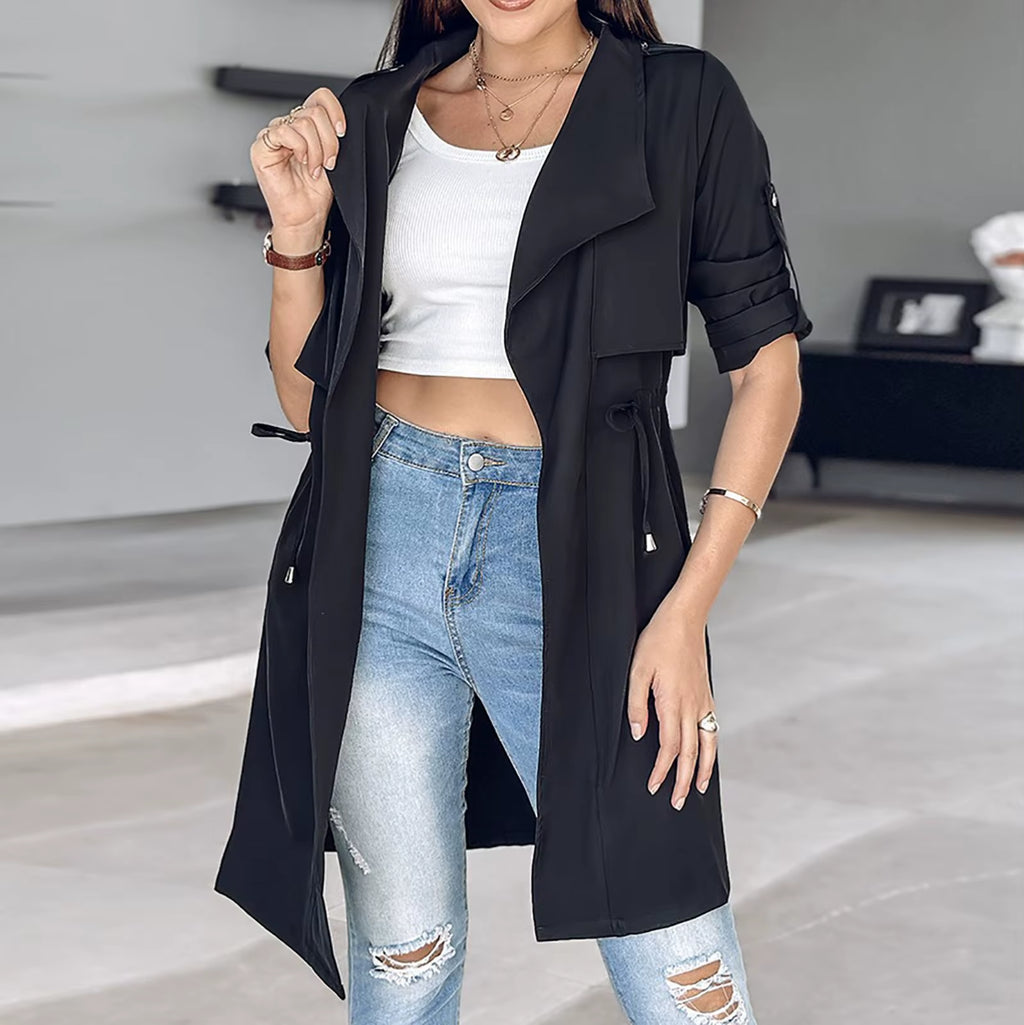 Women'S Autumn Casual Lightweight Jacket Solid Long Sleeve Large Lapel Windbreak Ladies Outerwear Simple Jacket Куртка Женская