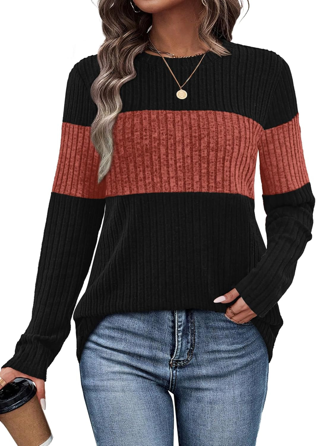 Womens Sweaters Color Block Tops 