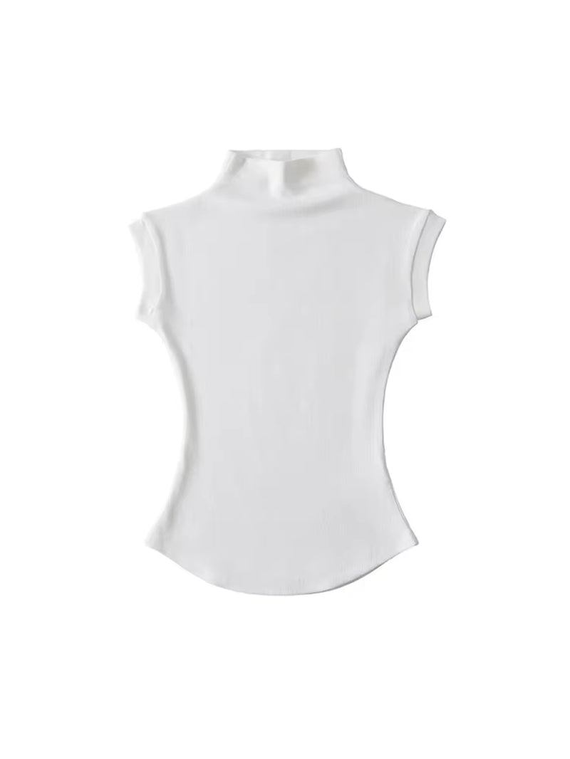 Women  Sexy Turtleneck Sleeveless T-Shirts Tops Solid Slim Fit Pullovers 