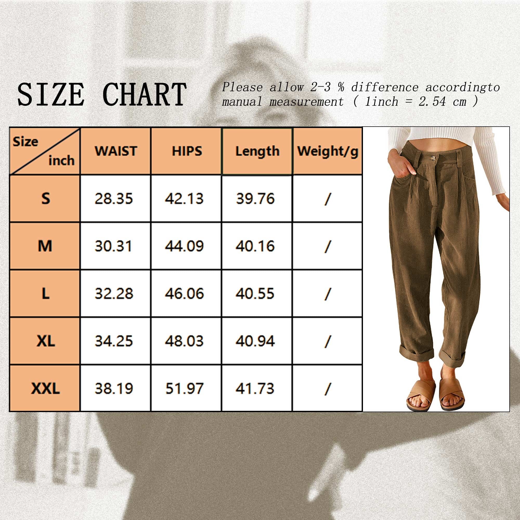Womens Pants High Waisted Work Corduroy Pants Fall Streetwear Straight Leg Trousers Loose Fit Slacks with Pockets Brown