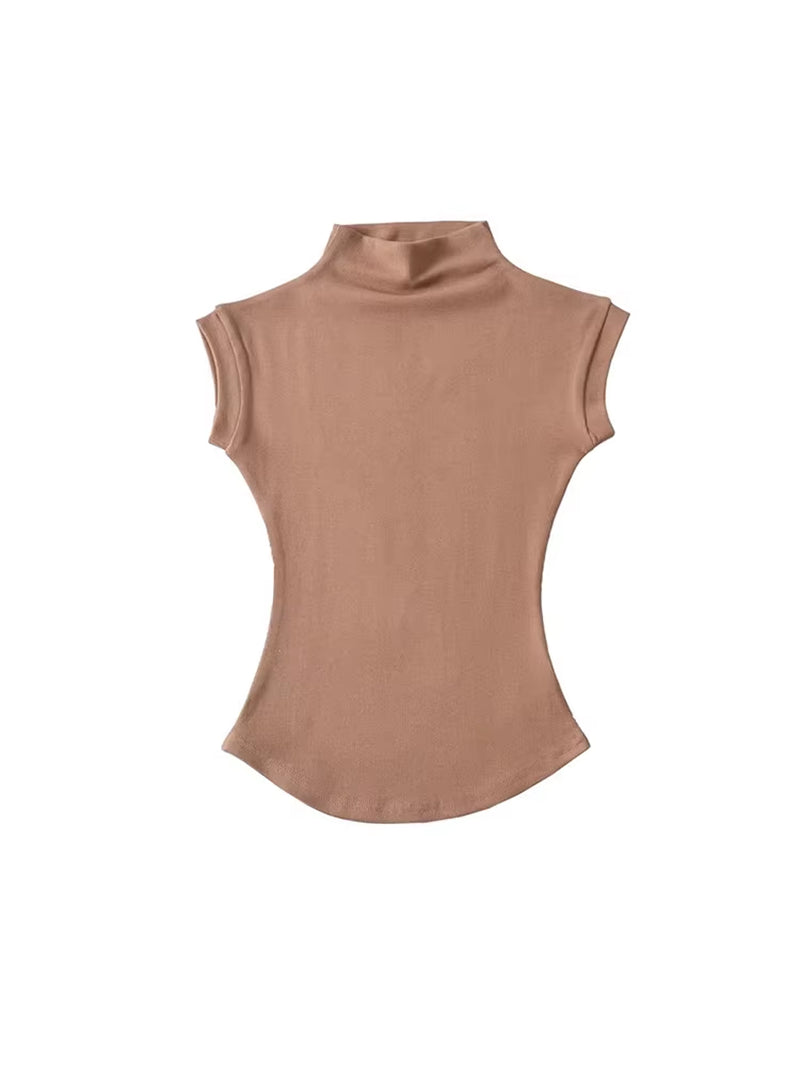 Women  Sexy Turtleneck Sleeveless T-Shirts Tops Solid Slim Fit Pullovers 