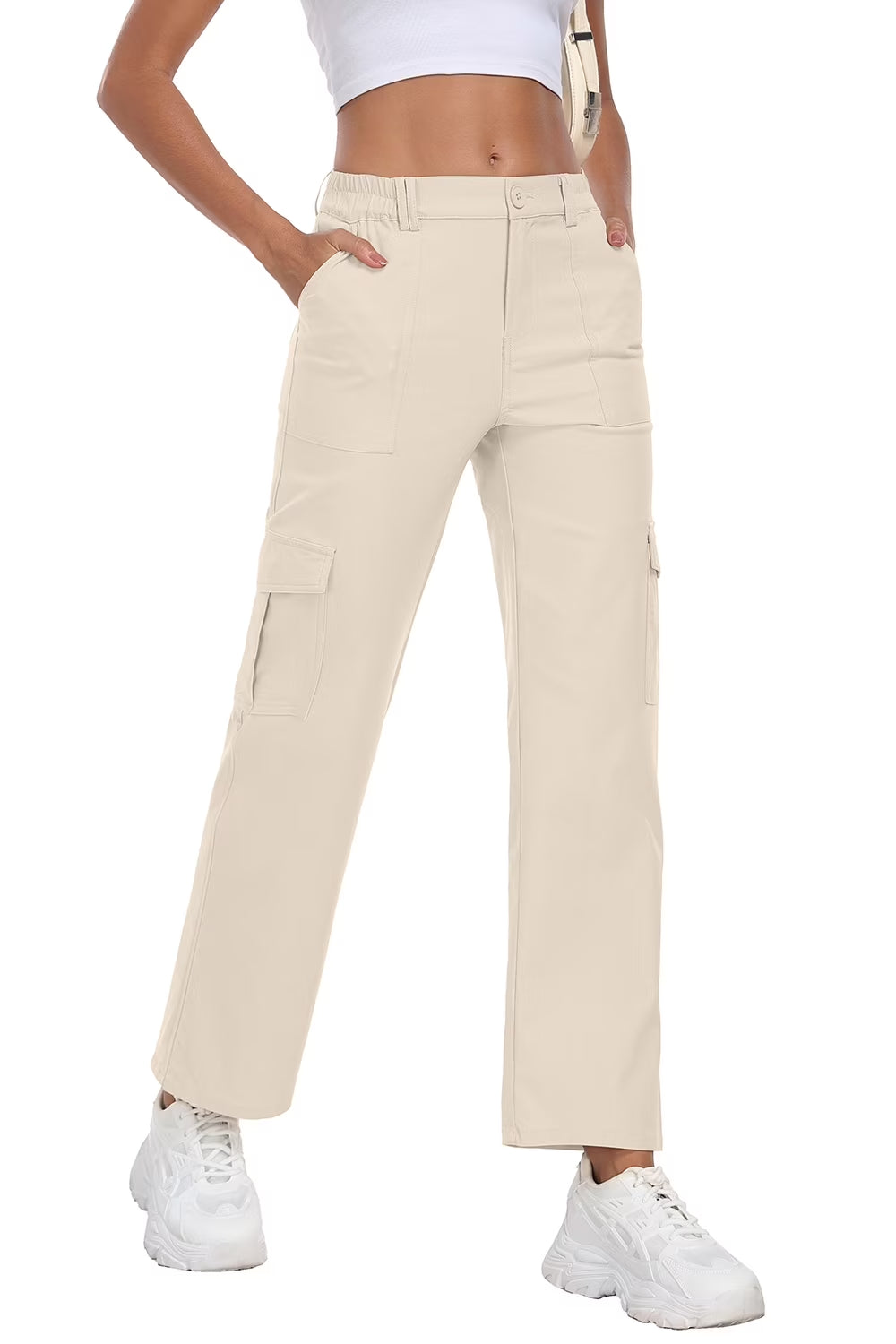 Womens Parachute Cargo Pants with Pockets 