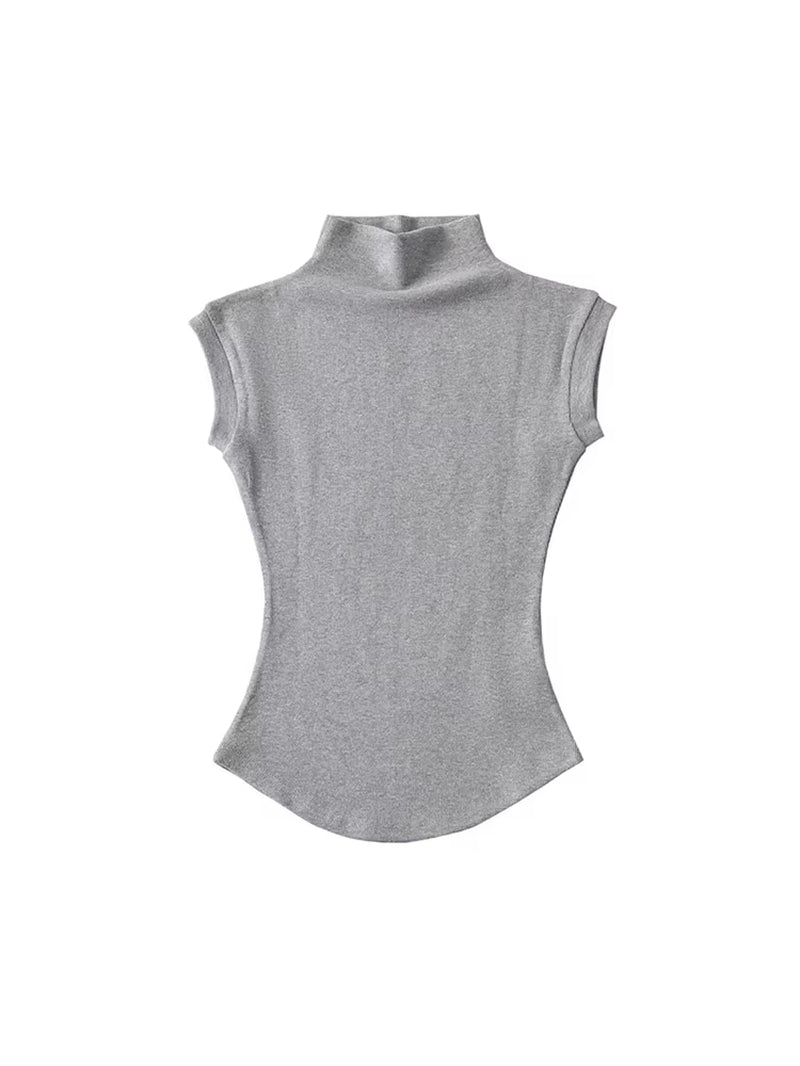 Women  Sexy Turtleneck Sleeveless T-Shirts Tops Solid Slim Fit Pullovers 