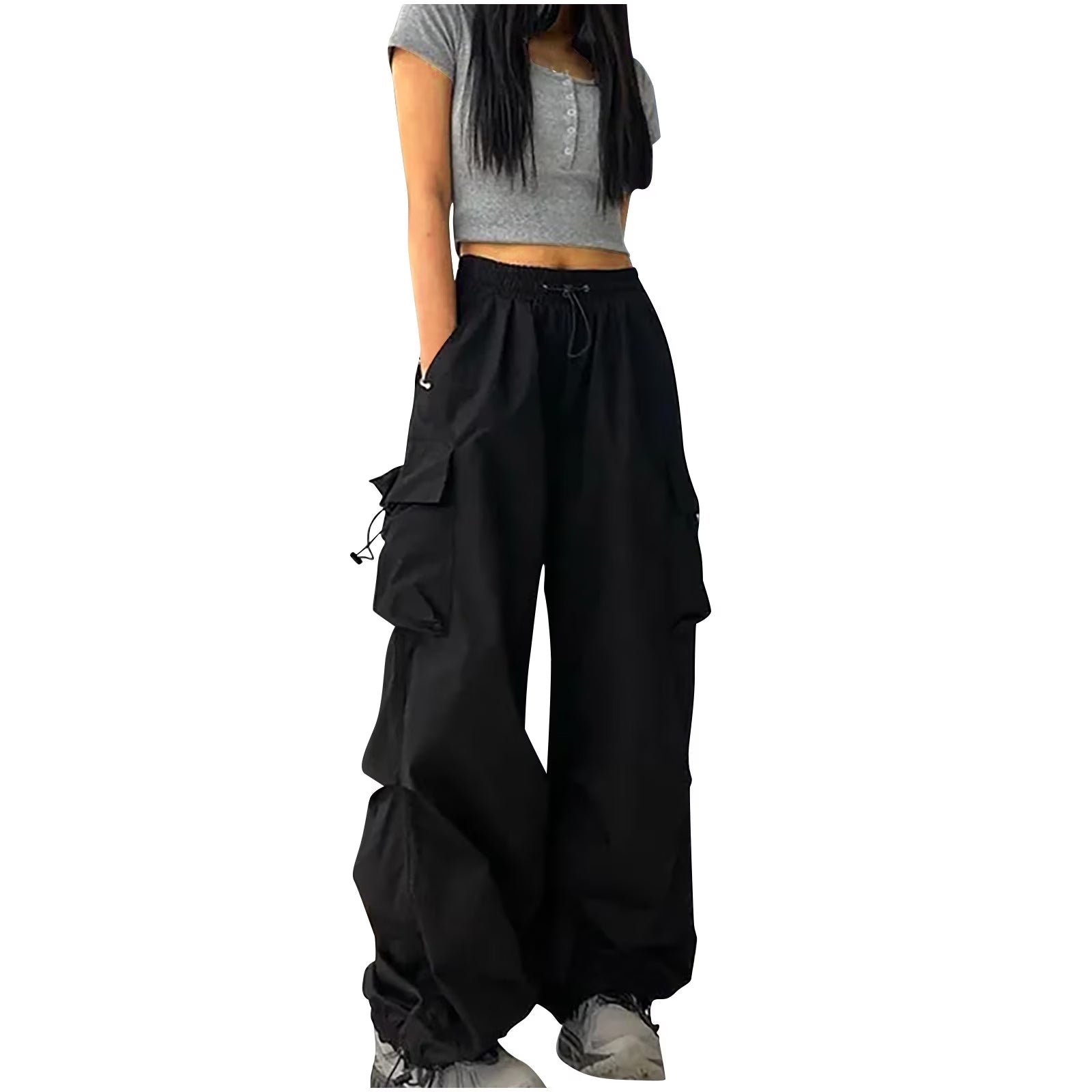 Womens High Waisted Cargo Jeans Wide Leg Stretch Baggy Jeans Multi Pocket