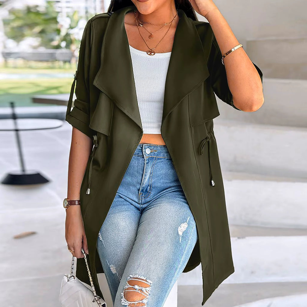 Women'S Autumn Casual Lightweight Jacket Solid Long Sleeve Large Lapel Windbreak Ladies Outerwear Simple Jacket Куртка Женская