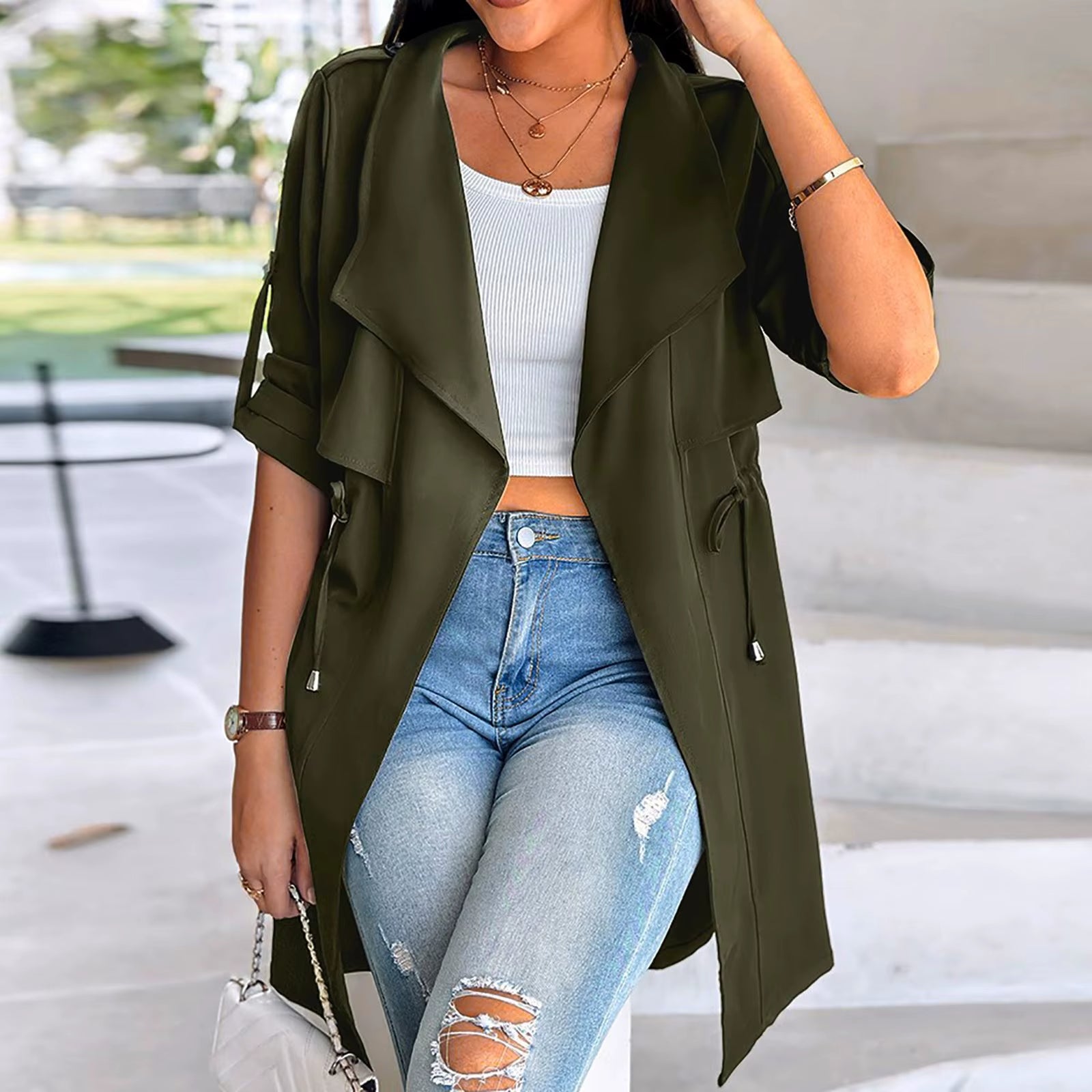 Women'S Autumn Casual Lightweight Jacket Solid Long Sleeve Large Lapel Windbreak Ladies Outerwear Simple Jacket Куртка Женская