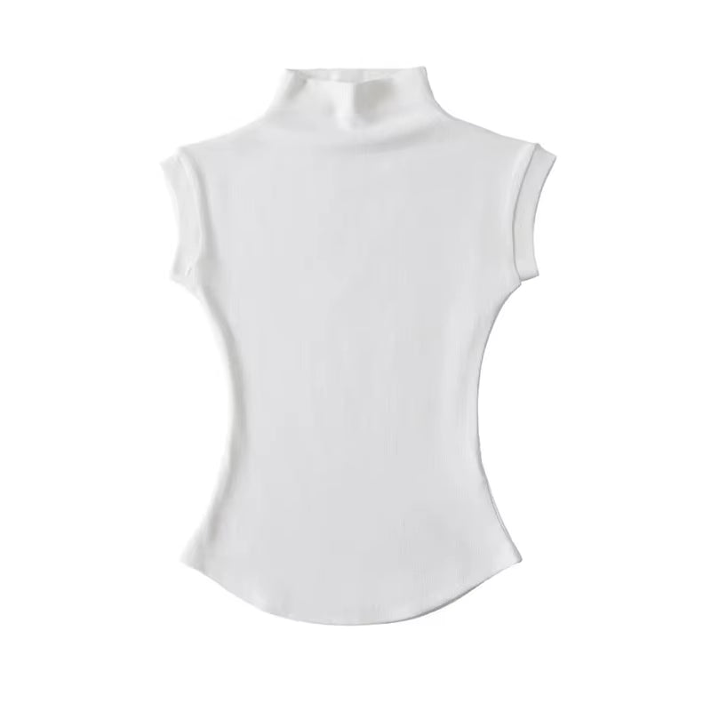 Women  Sexy Turtleneck Sleeveless T-Shirts Tops Solid Slim Fit Pullovers 