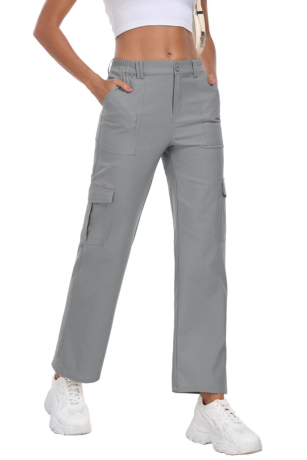 Womens Parachute Cargo Pants with Pockets 
