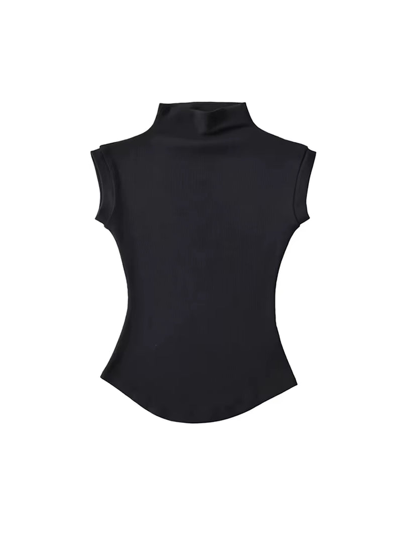 Women  Sexy Turtleneck Sleeveless T-Shirts Tops Solid Slim Fit Pullovers 