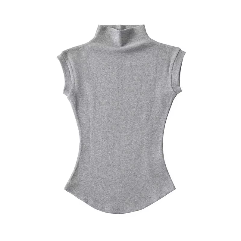 Women  Sexy Turtleneck Sleeveless T-Shirts Tops Solid Slim Fit Pullovers 