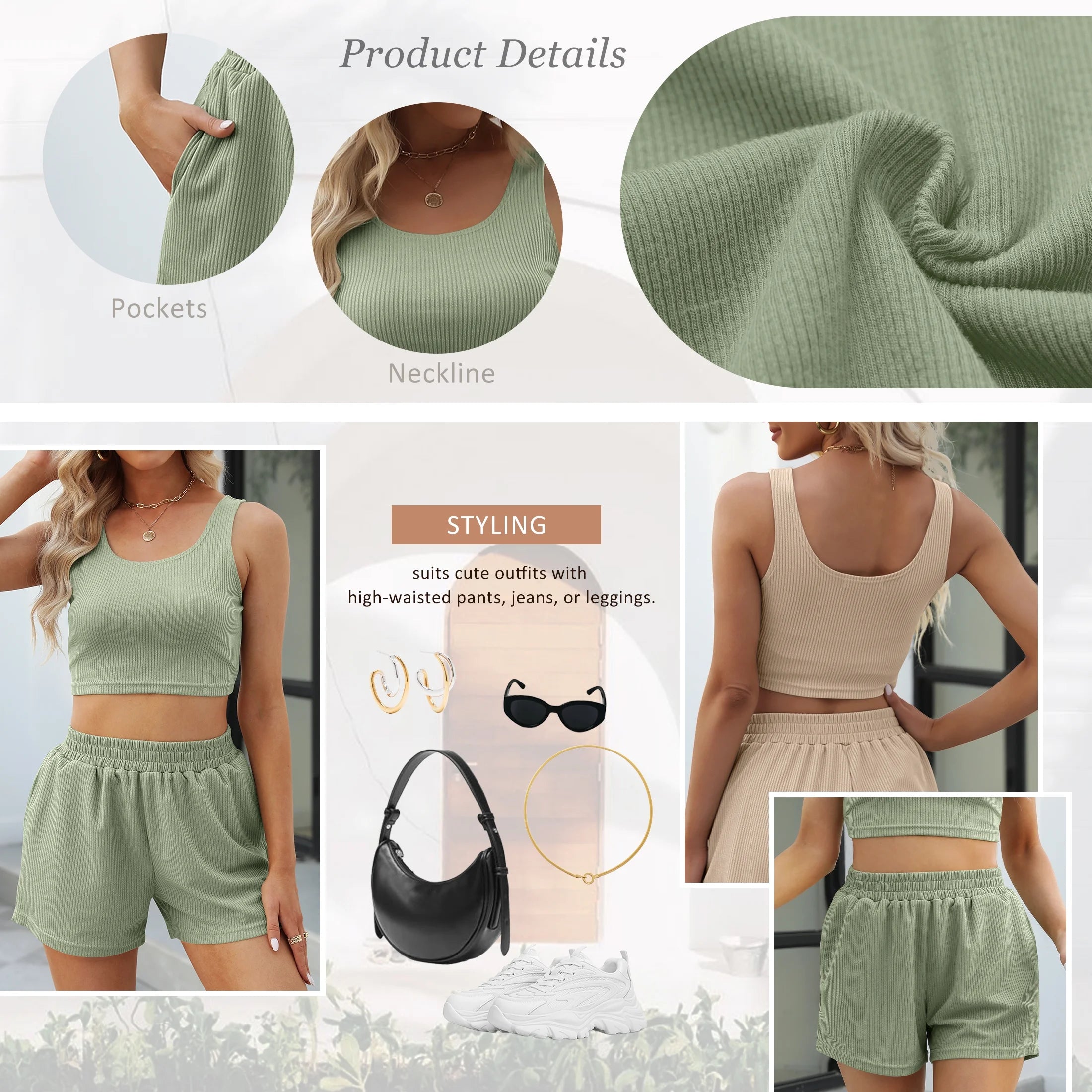 Women's Lounge Set Two Piece Sleeveless High Waisted Shorts 