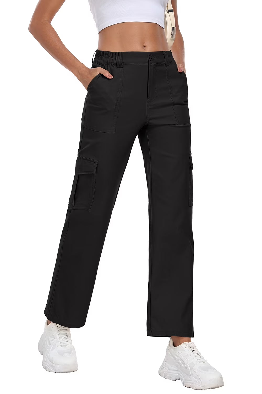Womens Parachute Cargo Pants with Pockets 