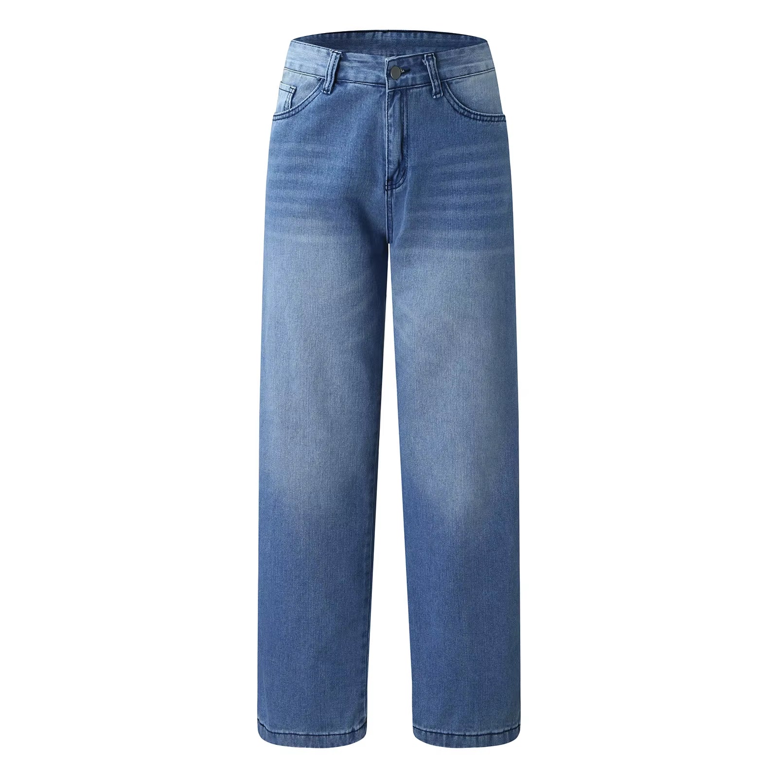 Vintage Baggy Ripped Jeans Women Fashion 90S Loose Casual Solid Wide Leg Pants Zipper Fly Pocket High Waist Jeans Trousers