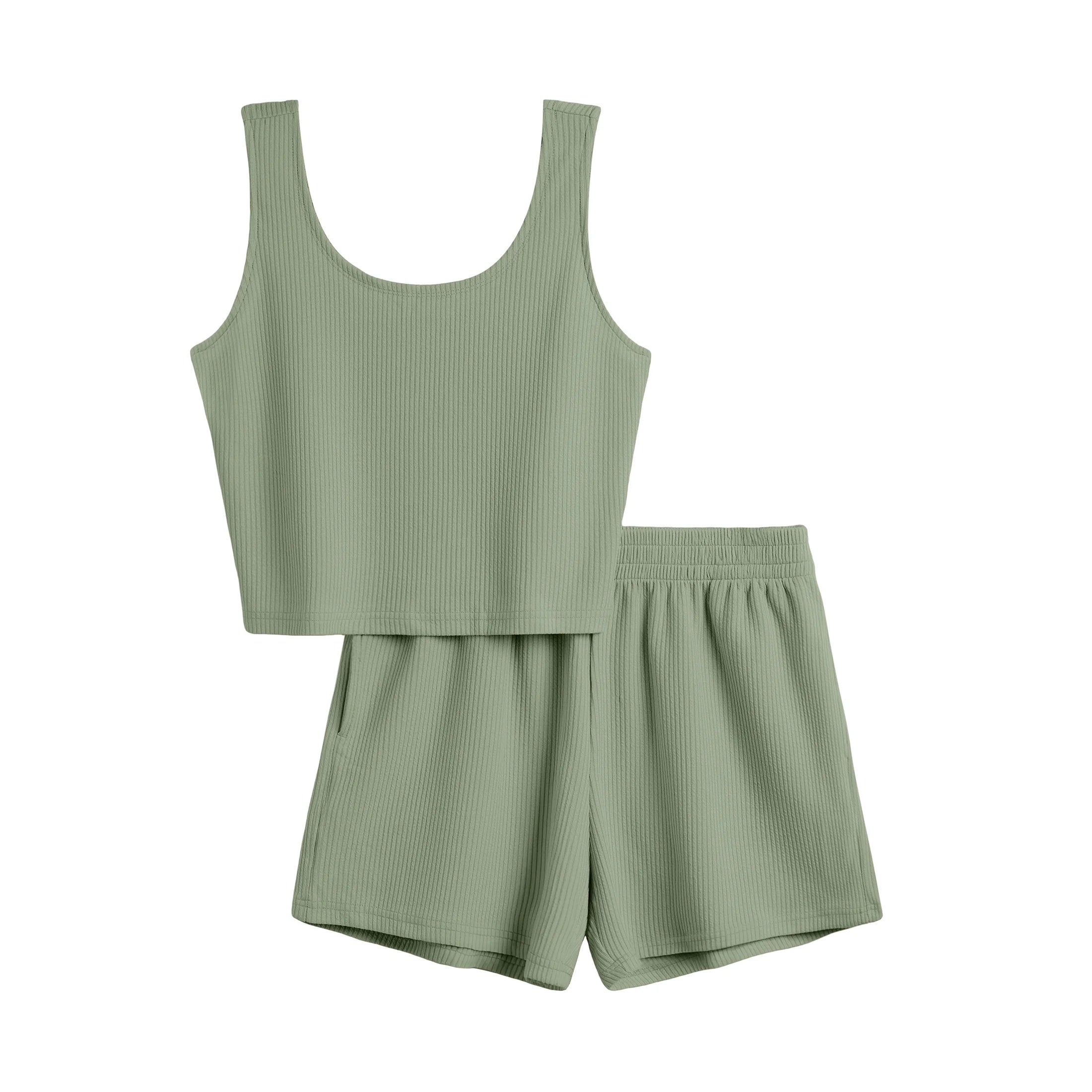 Women's Lounge Set Two Piece Sleeveless High Waisted Shorts 