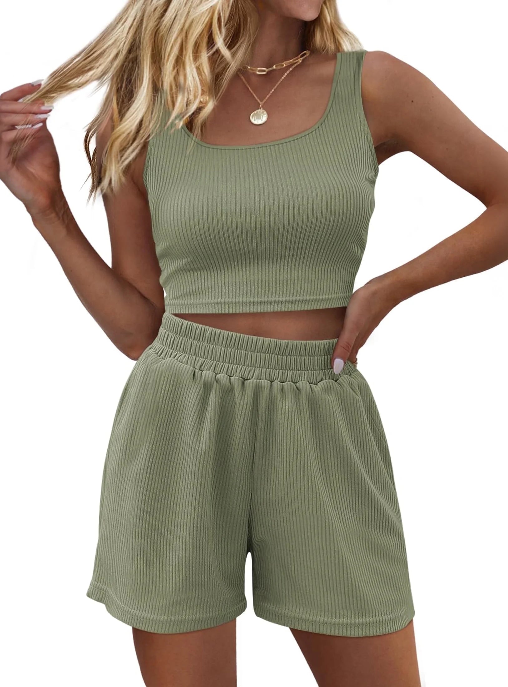 Women's Lounge Set Two Piece Sleeveless High Waisted Shorts 