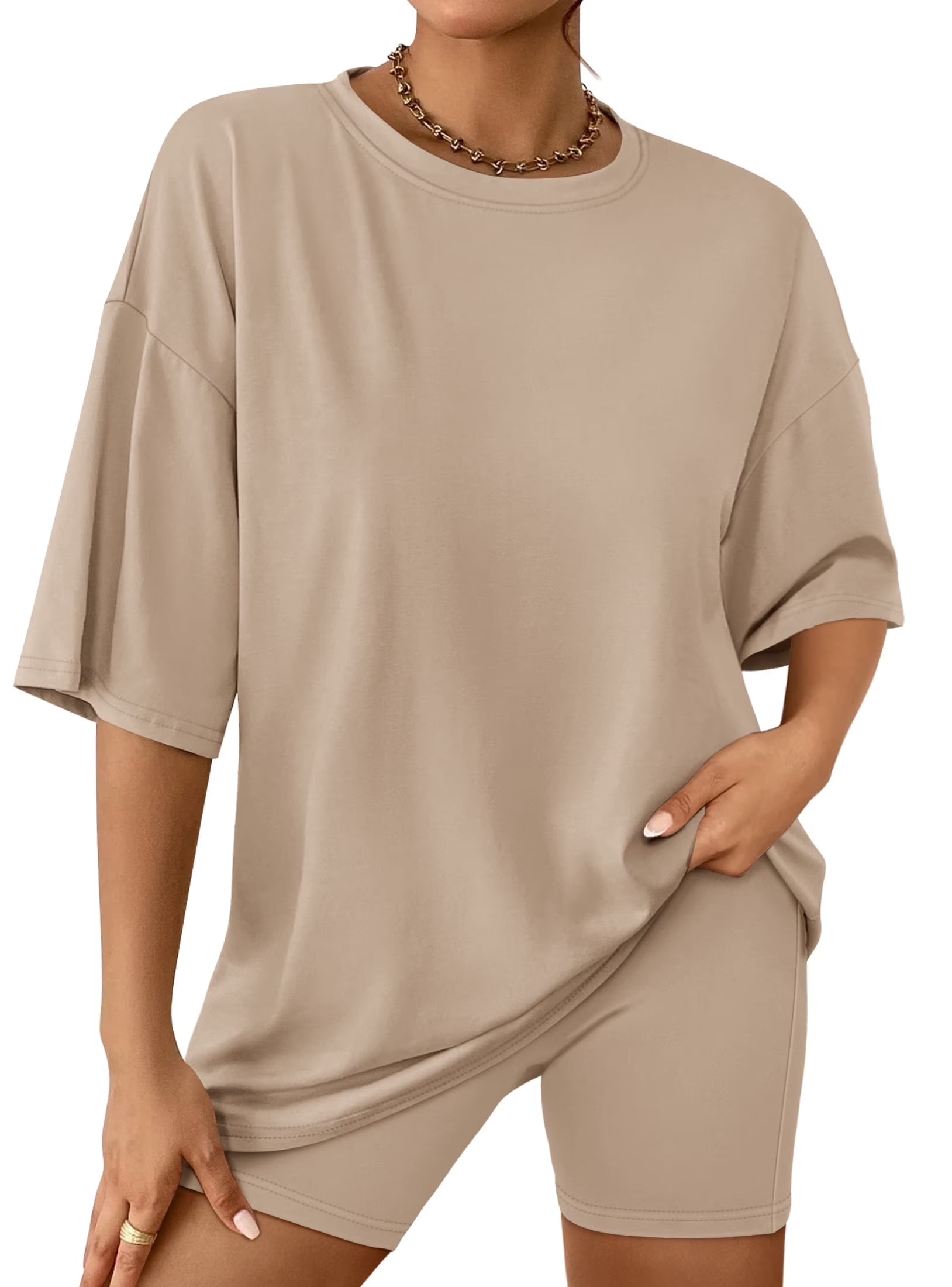 2 Piece Outfit for Women Lounge Sets Oversized Tshirts Matching Biker Short Summer Clothing
