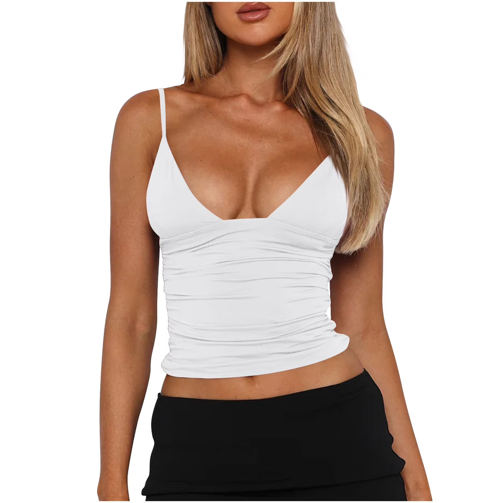 Sexy Tank Tops for Women Deep V Neck Ruched Slim Ladies Going Out Tops Shirts Camisole