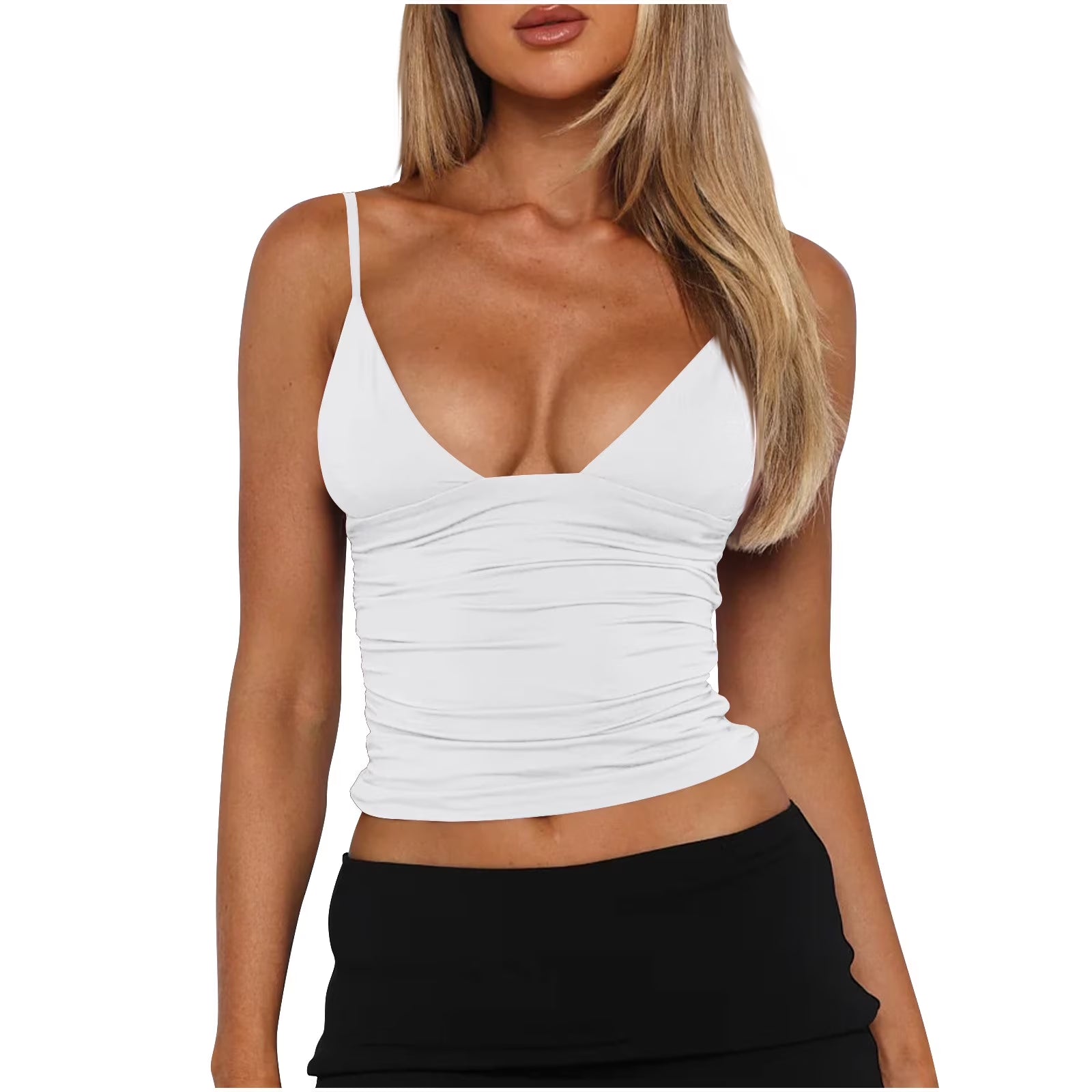 Sexy Tank Tops for Women Deep V Neck Ruched Slim Ladies Going Out Tops Shirts Camisole