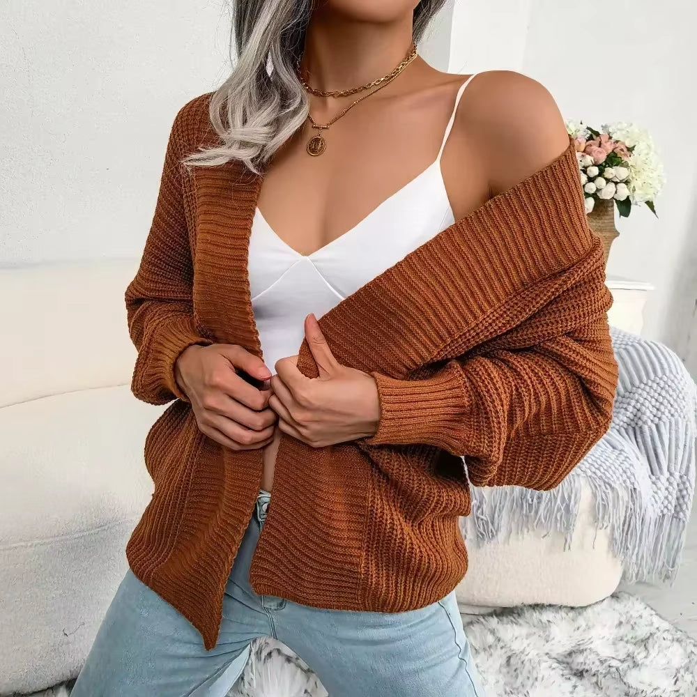 Women Autumn Cardigan Open Stitch Sweater Hollow Out Long Sleeve Solid Color Knitting Buttonless Sweater Coat Crochet Cardigan
