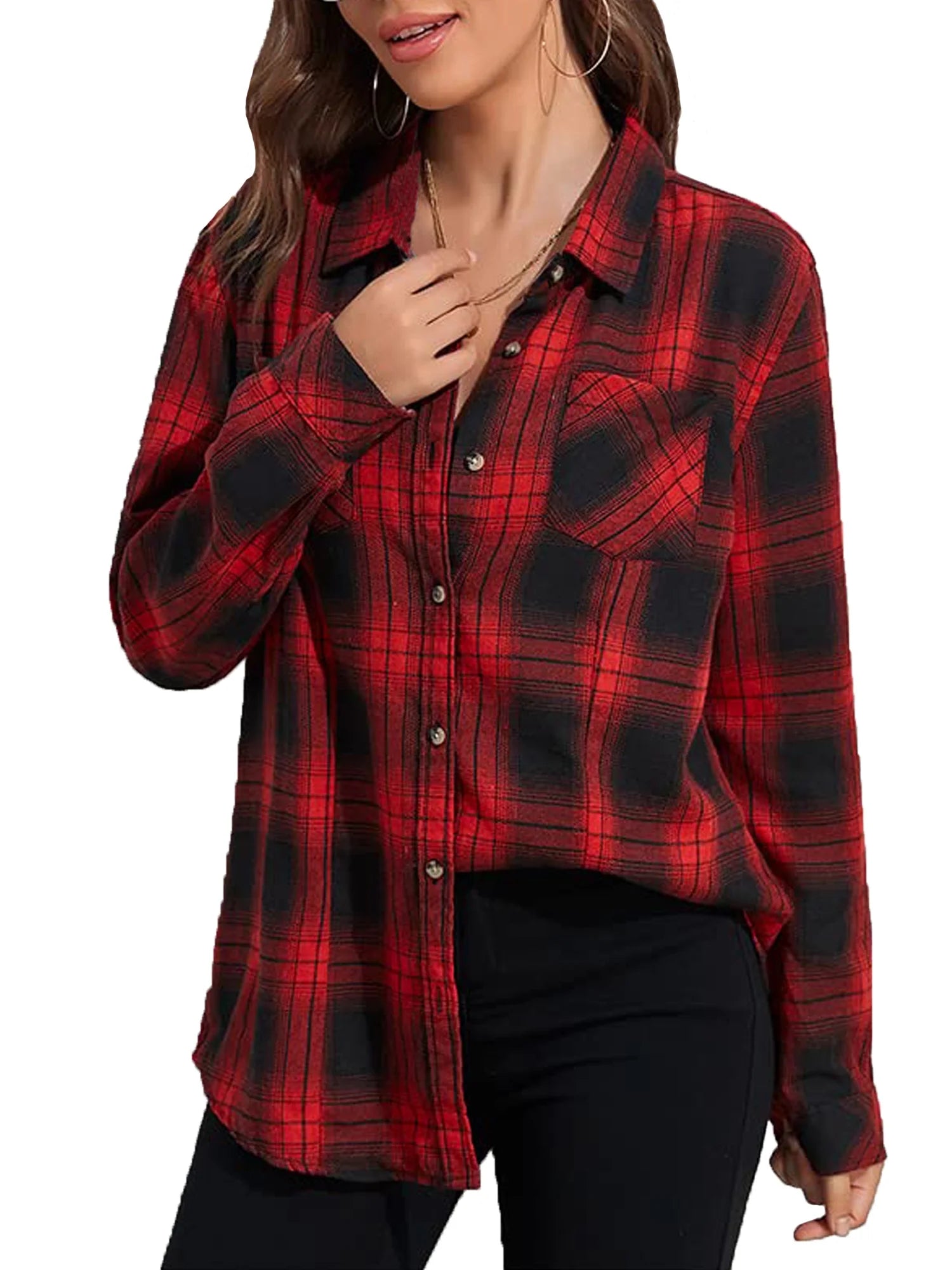 Plaid Shirt for Women Oversized Flannel Long Sleeve Shirts Casual Button down Blouse Tops with Pockets