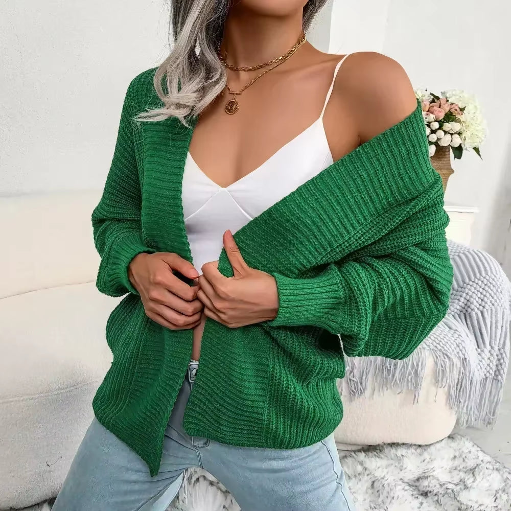 Women Autumn Cardigan Open Stitch Sweater Hollow Out Long Sleeve Solid Color Knitting Buttonless Sweater Coat Crochet Cardigan