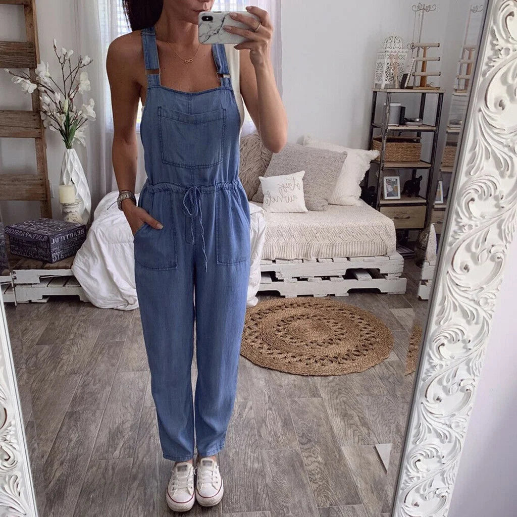 Pants for Women Jeans Fashion Back to School Women One-Piece Jumpsuits Overalls Denim Jeans Bib Trousers Long Pants Dungarees Blue