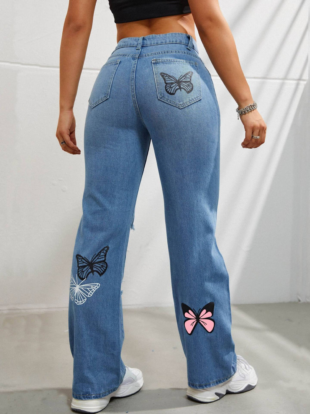 Butterfly Printed High Waisted Jeans