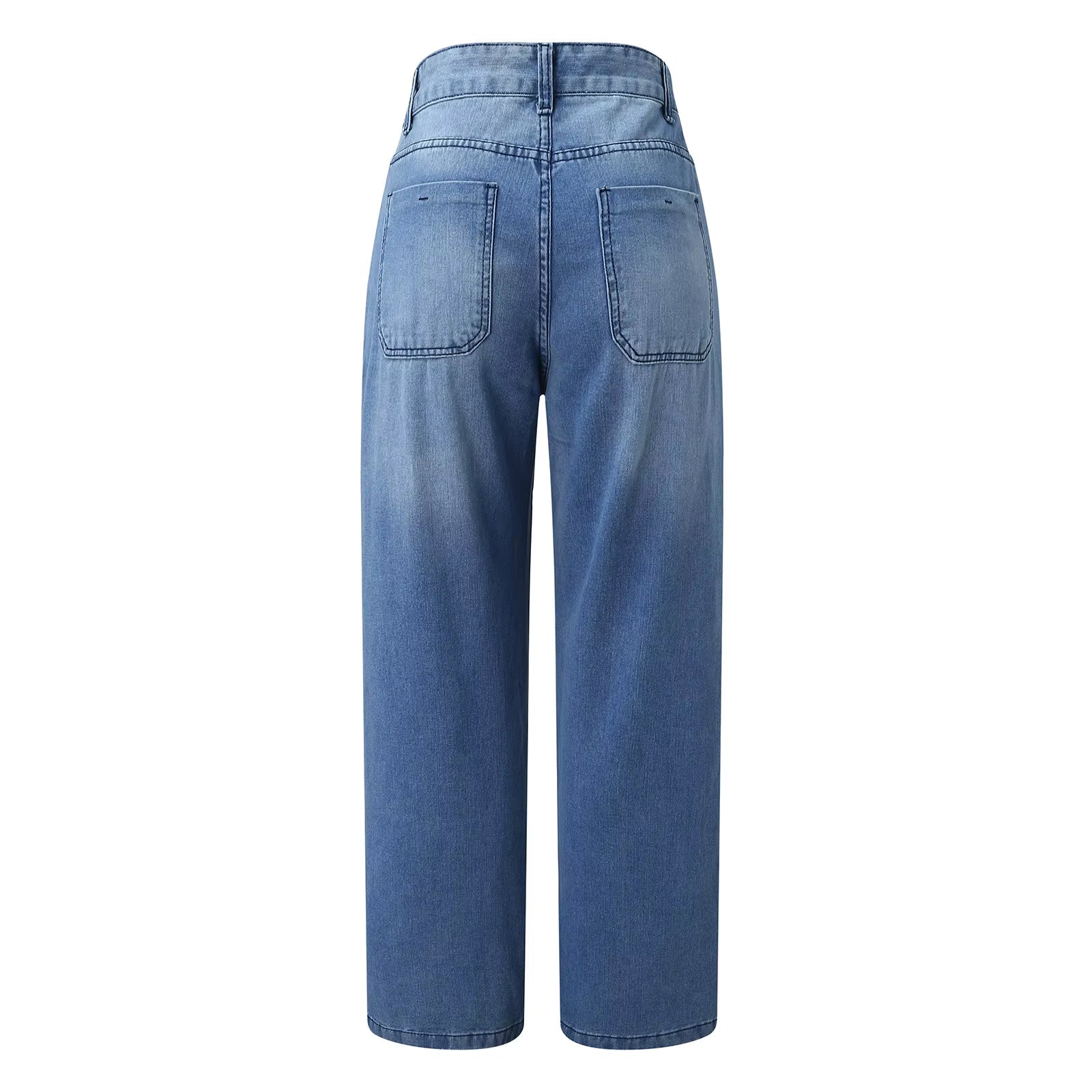 Vintage Baggy Ripped Jeans Women Fashion 90S Loose Casual Solid Wide Leg Pants Zipper Fly Pocket High Waist Jeans Trousers