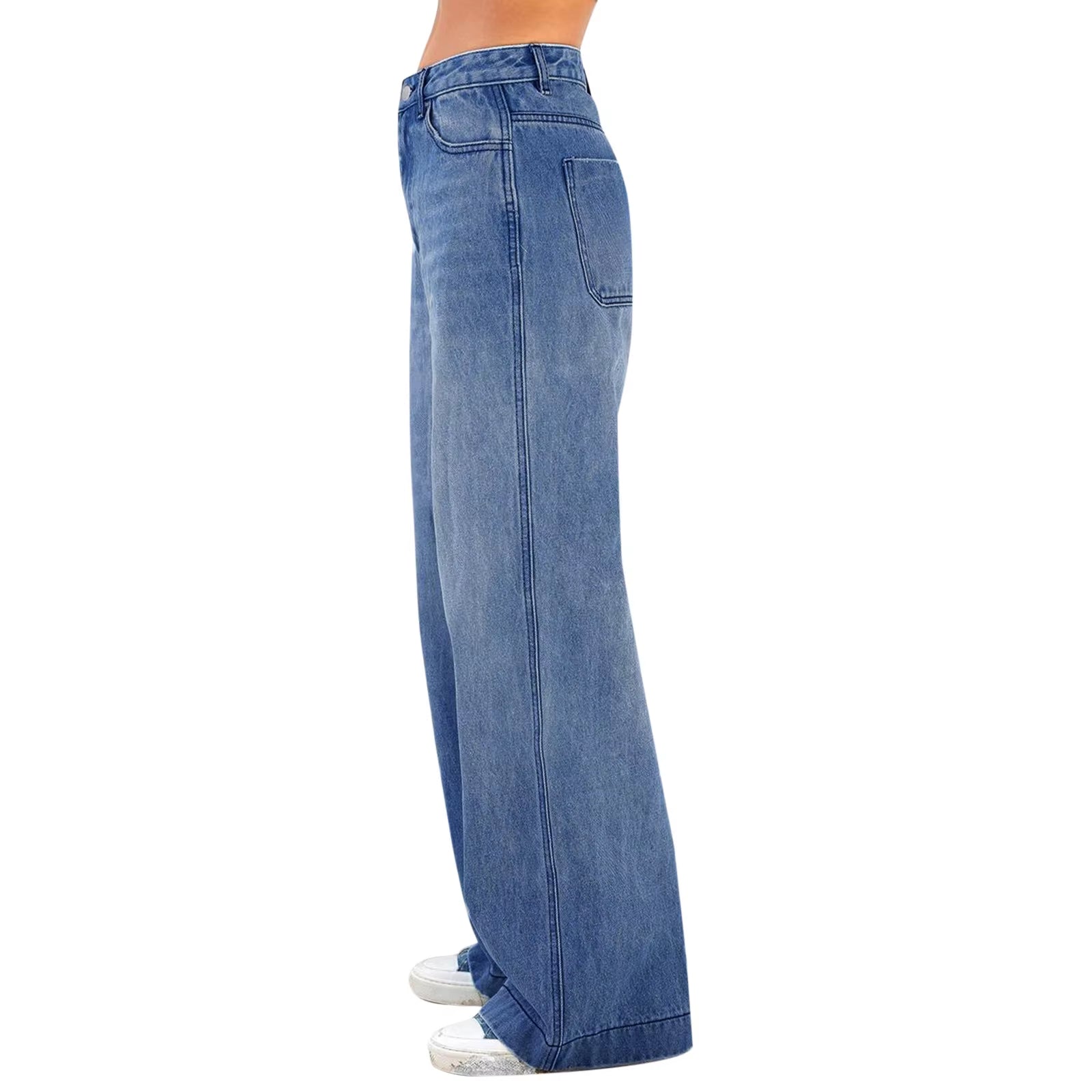 Vintage Baggy Ripped Jeans Women Fashion 90S Loose Casual Solid Wide Leg Pants Zipper Fly Pocket High Waist Jeans Trousers