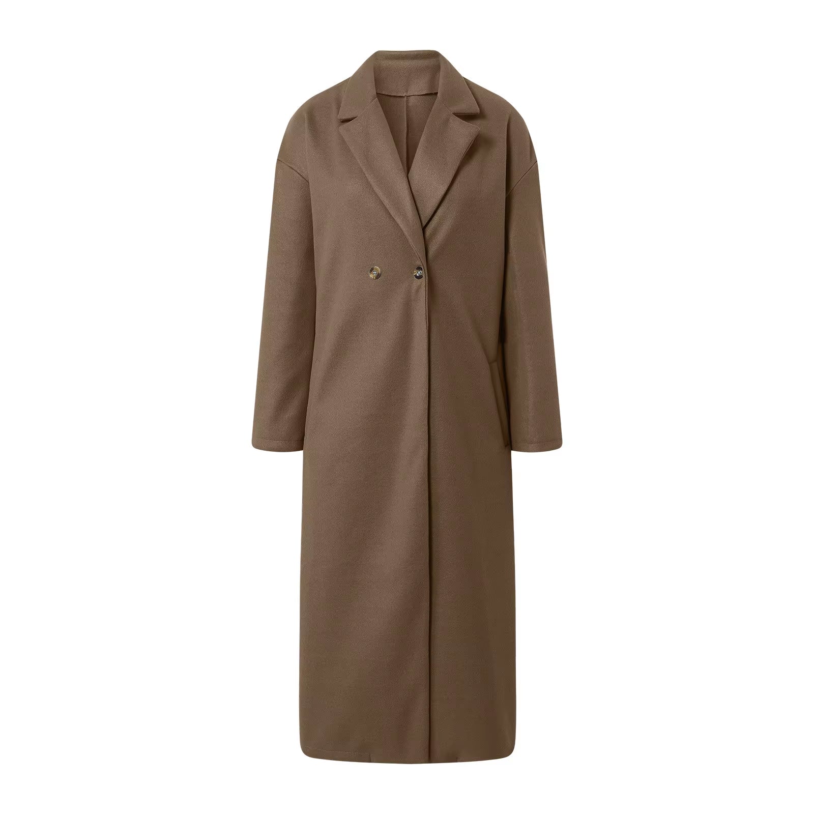 Fashion Long Woolen Coat Women Autumn Winter Loose Solid Lapel Button Long Coat with Pockets Temperament Street Long Jackets