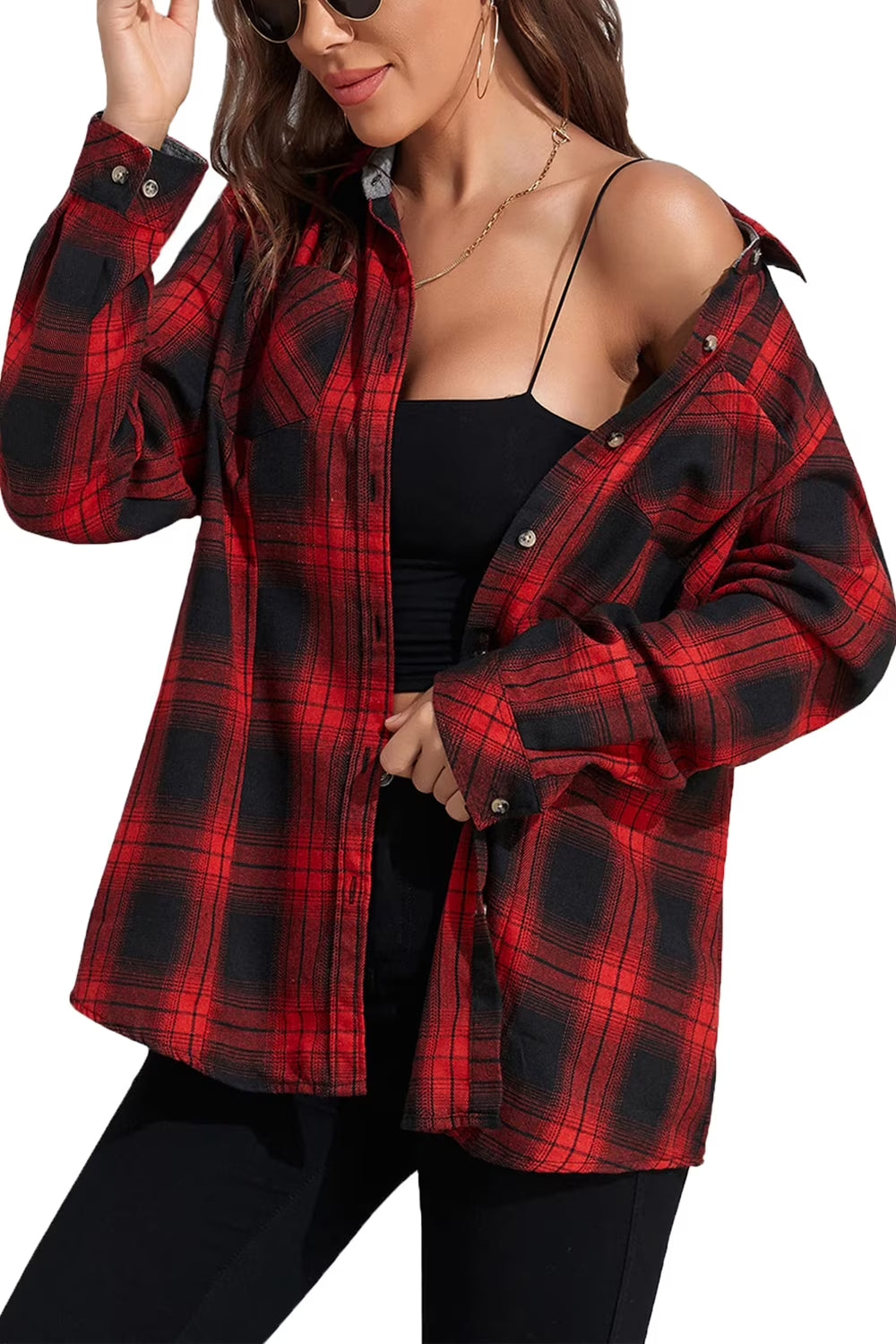Plaid Shirt for Women Oversized Flannel Long Sleeve Shirts Casual Button down Blouse Tops with Pockets