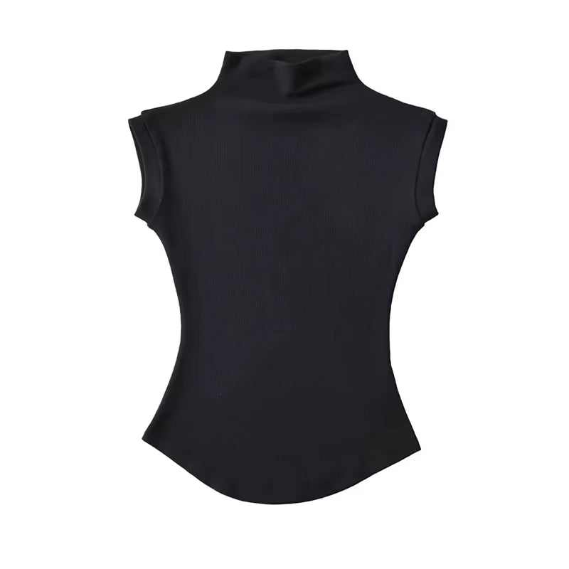 Women  Sexy Turtleneck Sleeveless T-Shirts Tops Solid Slim Fit Pullovers 