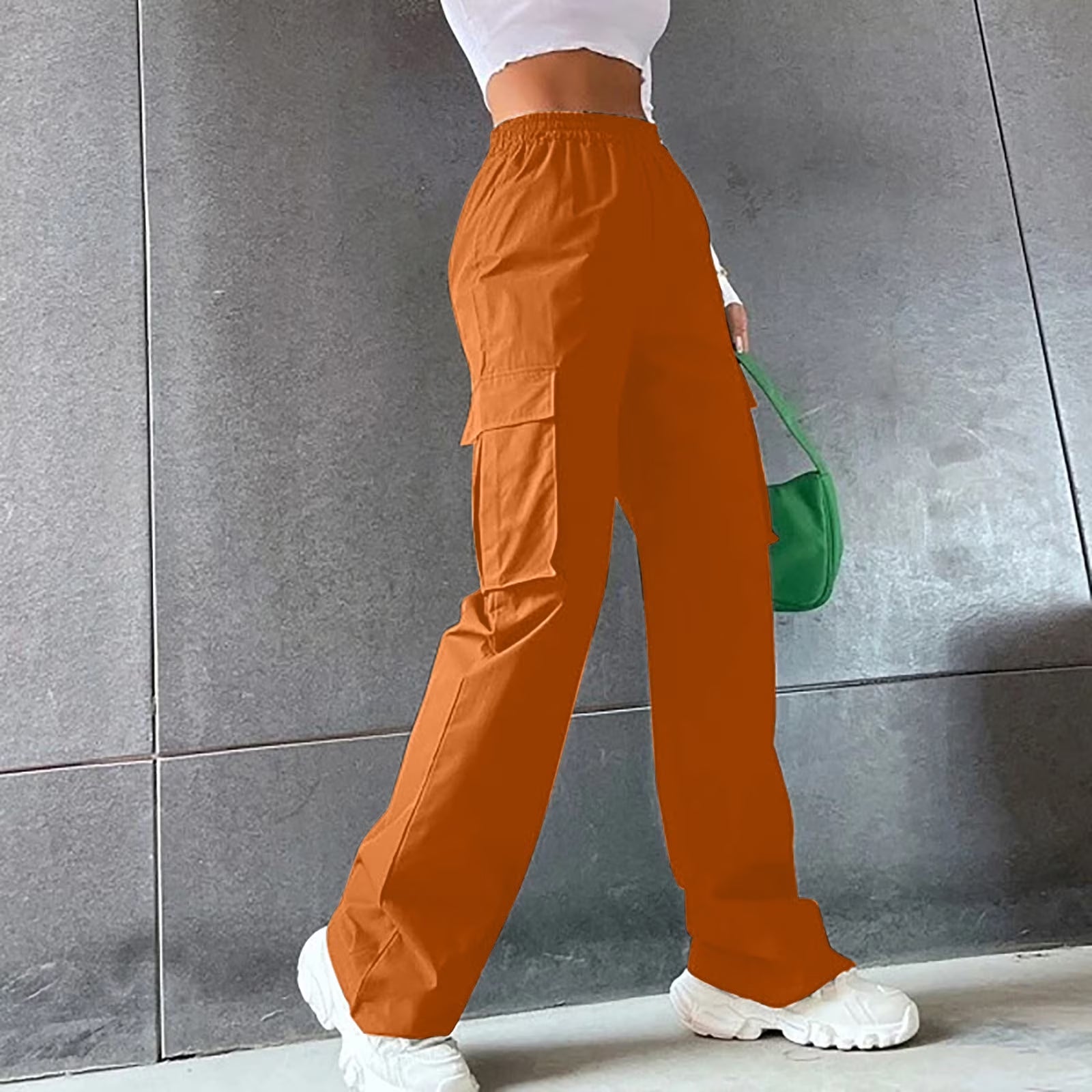 Loose Pants Women Army Green Cargo Pockets 