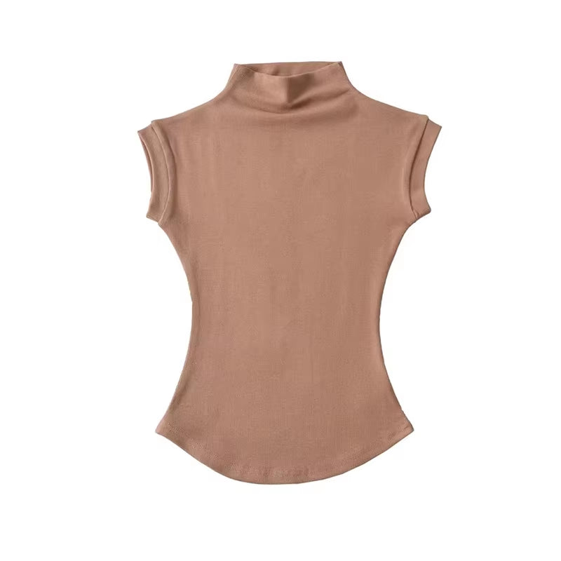Women  Sexy Turtleneck Sleeveless T-Shirts Tops Solid Slim Fit Pullovers 