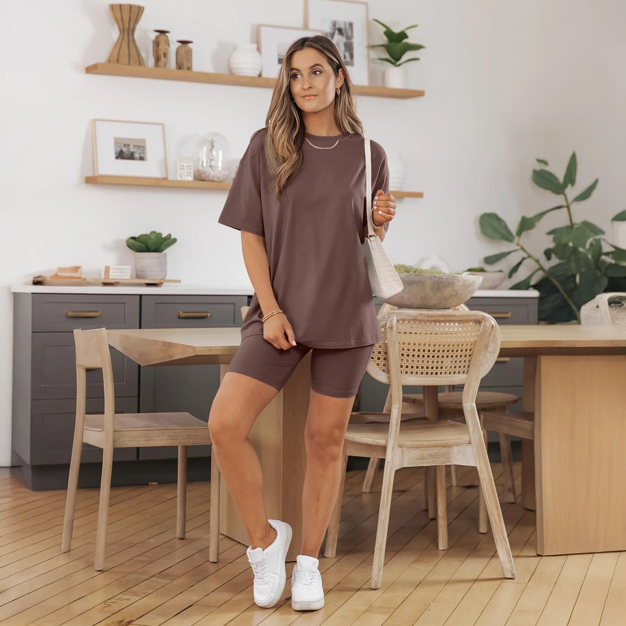 2 Piece Outfit for Women Lounge Sets Oversized Tshirts Matching Biker Short Summer Clothing