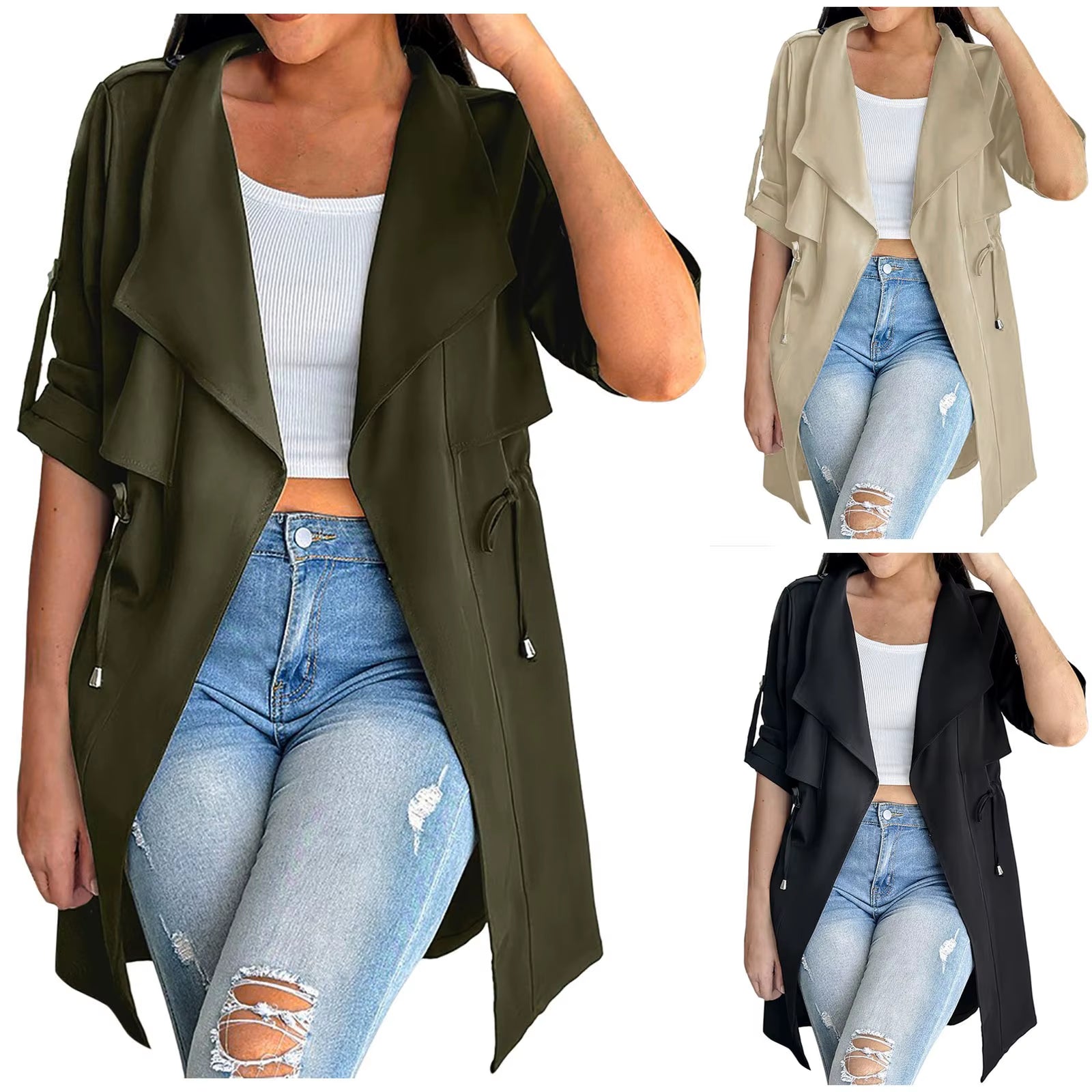 Women'S Autumn Casual Lightweight Jacket Solid Long Sleeve Large Lapel Windbreak Ladies Outerwear Simple Jacket Куртка Женская