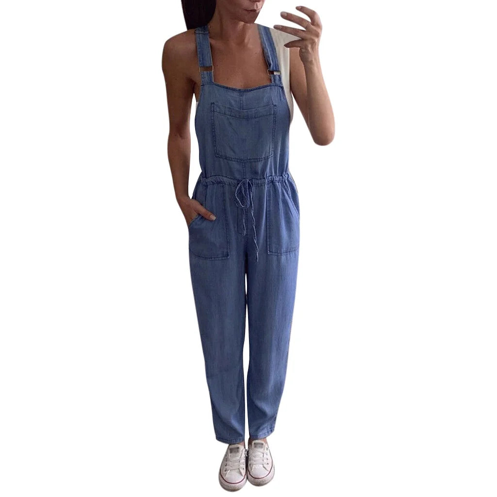 Pants for Women Jeans Fashion Back to School Women One-Piece Jumpsuits Overalls Denim Jeans Bib Trousers Long Pants Dungarees Blue