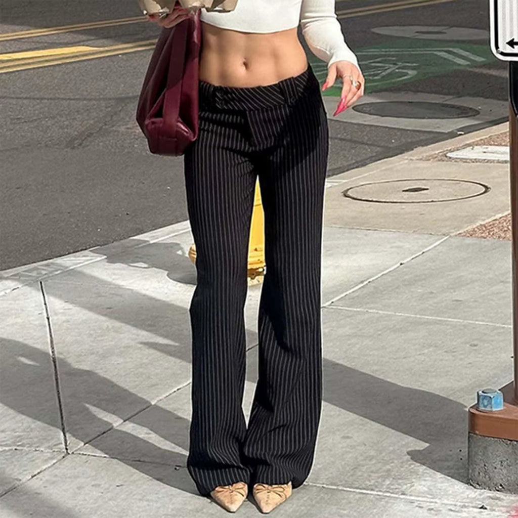 Trousers Striped Slim Fit Fashion Pants Low Rise Form Fitting Street Style