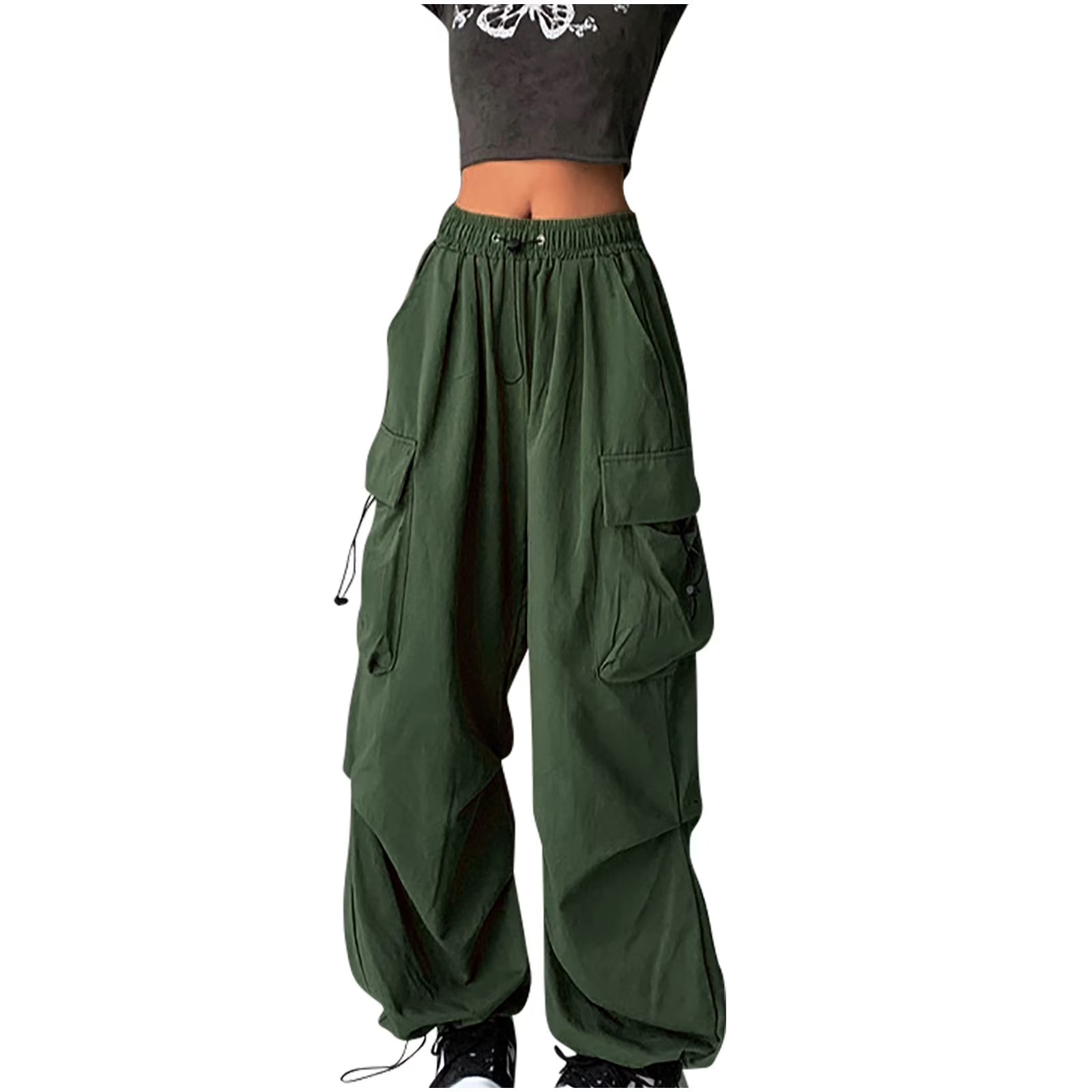 Womens High Waisted Cargo Jeans Wide Leg Stretch Baggy Jeans Multi Pocket