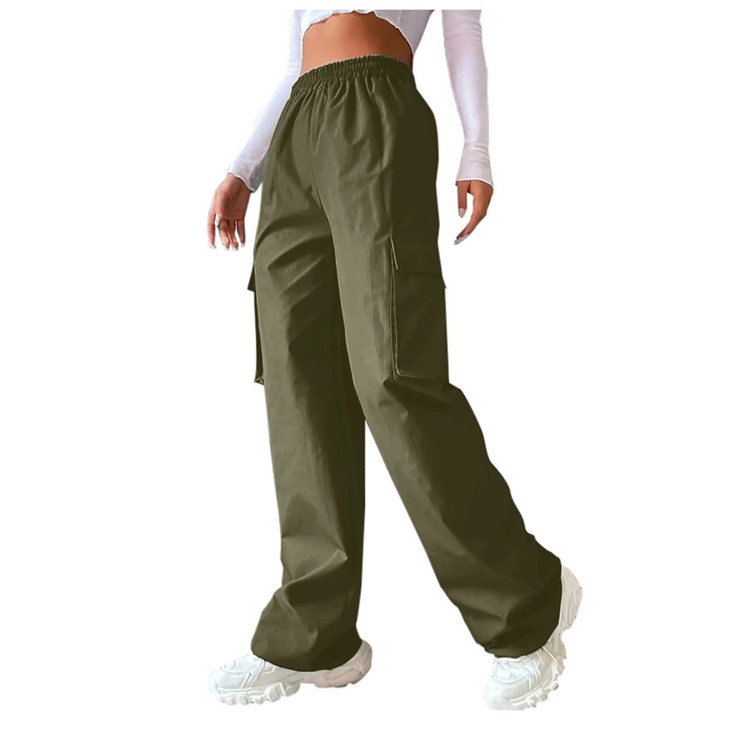 Loose Pants Women Army Green Cargo Pockets 